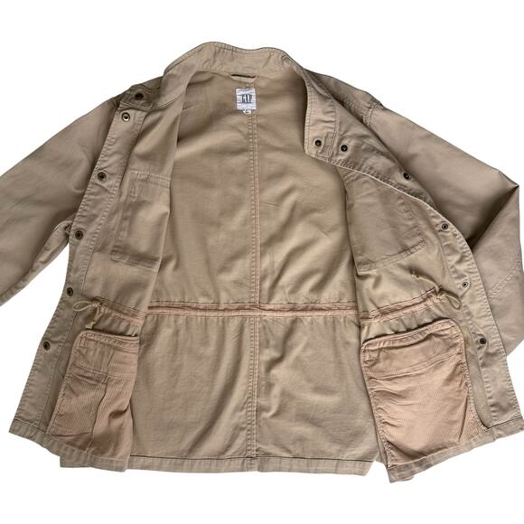 GAP Oversized Beige Canvas Jacket XL Tan Utility Chore Workwear Drawstring SEE - Picture 13 of 16
